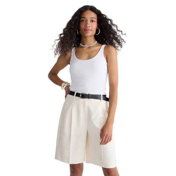 J.Crew White Ribbed Shelf Bra Tank Top XXS NWT | Stretch Layering Basic - Picture 2 of 7